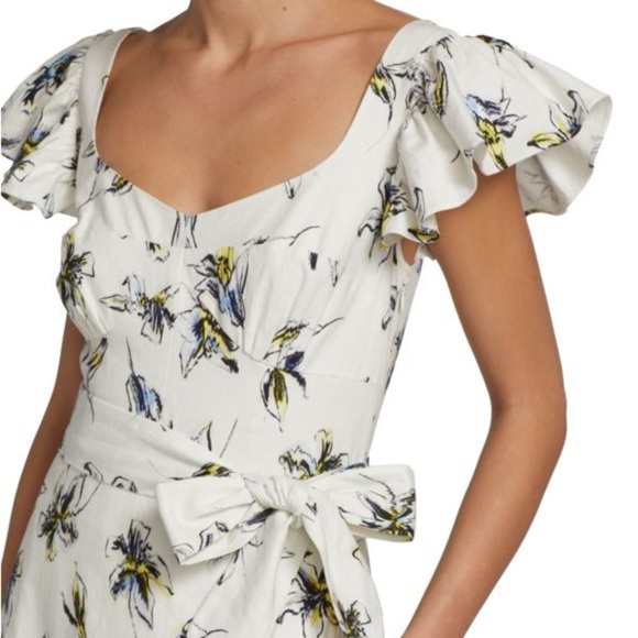 Tanya Taylor white floral linen Alyna belted midi dress - size 4 (Small) - Picture 4 of 7